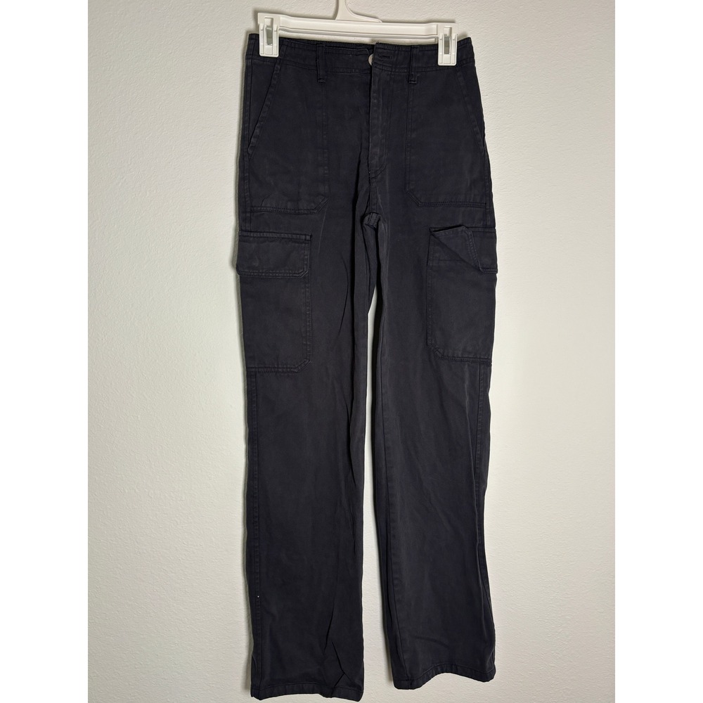 Zara Womens Cargo Pants Faded Black Straight Leg Utility Trousers Size 2 26x30